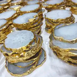White Salt Achate Coaster Slice mit Gold Trim Galvani siert: Großhandel Salz Achat Untersetzer mit Golden Edge Edelstein Feng Shui