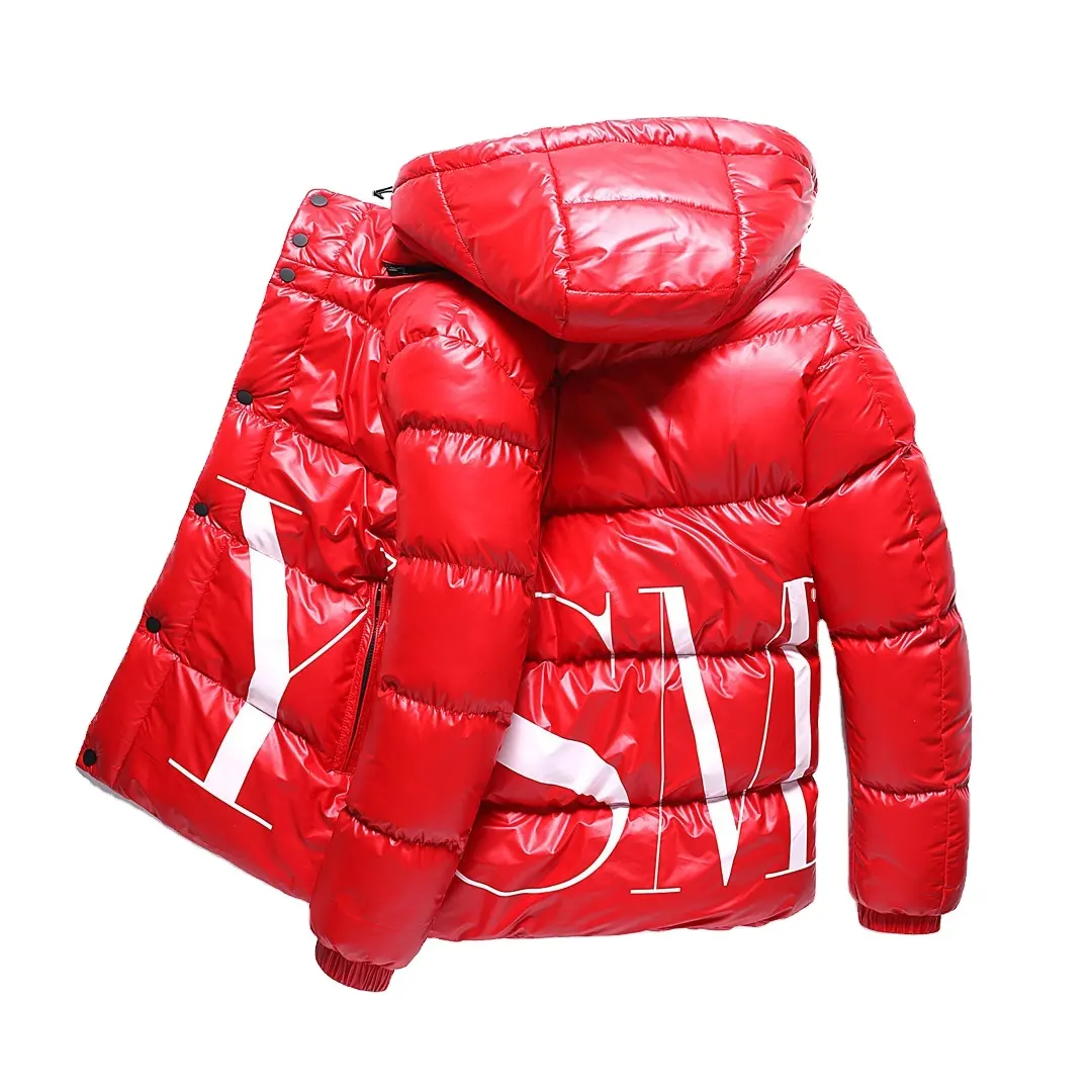 Oem Manufacturer Winter Outdoor Padded Coat Red Shiny Custom Men Thick Quilted Down Bubble Puffer Jacket