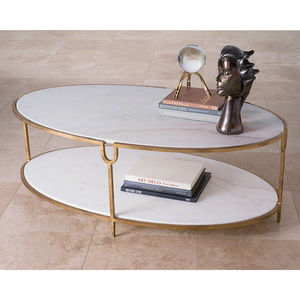 Mesa de centro superior de mármol ovalado, moderna, de lujo, de alta calidad, con patas de acero inoxidable dorado para sala de estar, de Vietnam - Product Image 6