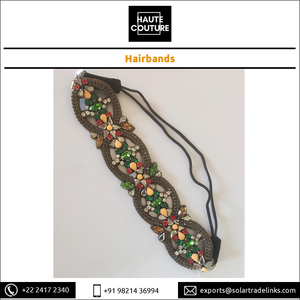 Fabriqué en Inde Pierres Opaques Fait Festive Wear Bandeau Brodé À La Main Citrine Forme Festonnée Bandeaux De Mode Pour Les Filles - Product Image 2