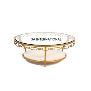 Mesa de centro con acabado dorado hecho a mano, Centro de metal decorativo con tapa de mármol medio, mesa de muebles de hotel con tapa de mármol - Product Image 6