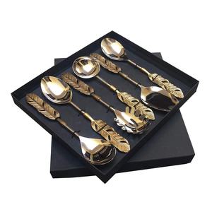 Serving <b>Utensils</b> <b>Set</b> with Gold Wings Design Handle Hammered Handle Cutlery <b>Set</b> stainless steel rustic hammered steel cutlery <b>set</b> - Product Image 2