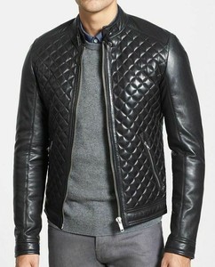 Chaqueta de motociclista Unisex, de cuero de oveja con cremallera, color negro, alta calidad, 100% - Product Image 1
