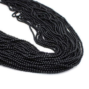 Cuentas de hilo de 16 pulgadas, ónix negro Natural, 2-3mm, liso, redondo - Product Image 1
