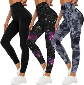 Legging Pinggang Tinggi untuk Wanita, Legging Atletik Pola Galaksi Halus untuk Olahraga Yoga