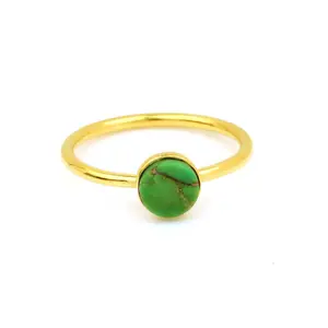 8mm Mohave verde cobre turquesa piedra impermeable joyería 18K chapado en oro plata esterlina delicado anillo de banda fina redonda para mujer