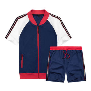 Vêtements décontractés pour hommes Vêtements de sport pour hommes Patchwork Zipper Loose Tracksuit Jogger Short Sleeve Golf wear Tshirt Shorts Sets - Product Image 5