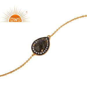 Bracelet indien en Labradorite et Zircon, ensemble de bijoux plaqué or 18k, argent 925, vente en gros - Product Image 2