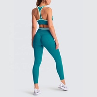 Conjunto de ropa activa personalizada para mujer, ropa de gimnasio transpirable, Sujetador deportivo de patrón sólido y mallas de talla grande, conjunto de Yoga Fitness