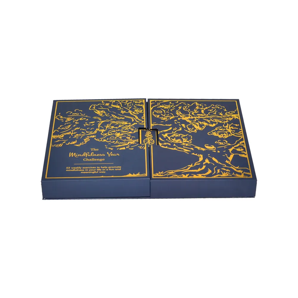 Luxury Gold Foil Timbro Pannelli Duri Scuro degli uomini Blu Contenitore di Regalo Due Lato Aperto Doppia Porta Scatole Regalo con Vassoio