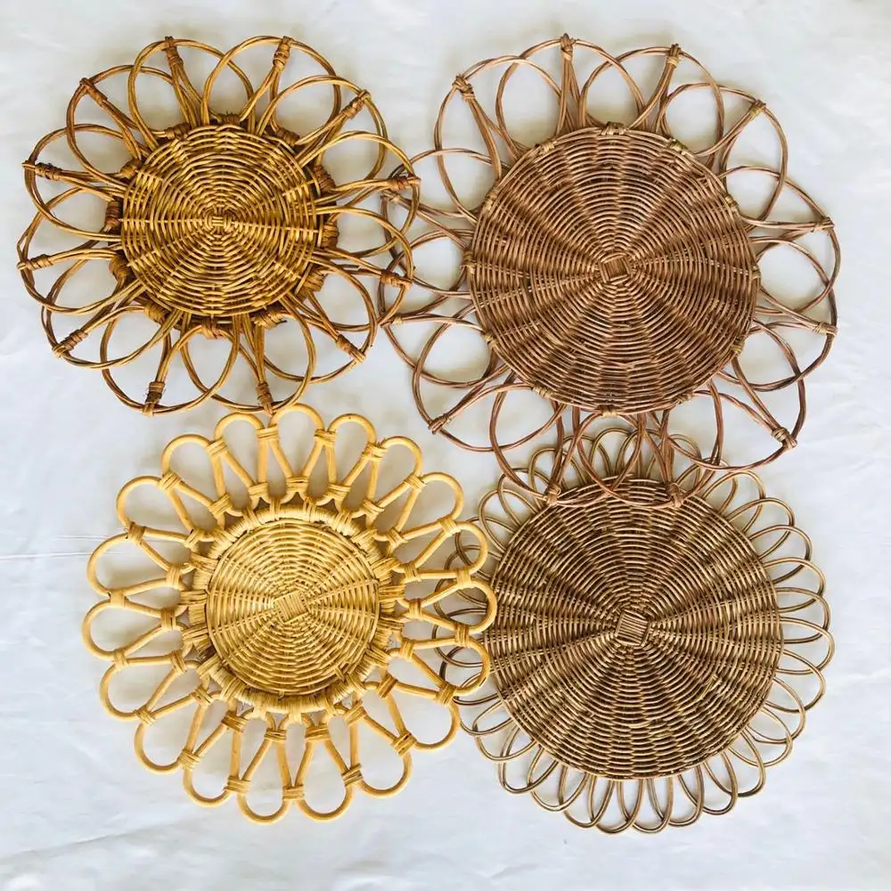 Toptan çiçek rattan servis örtüsü/vintage coaster/mutfak dekorasyon aksesuarları ev