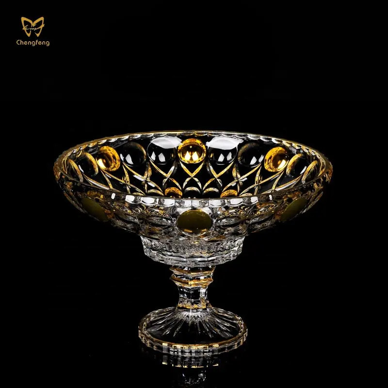 Luxury Household Hotel Custom Gold-Plated Clear Large Crystal Glass Bowl Glass Salad Fruit Bowls with Lid