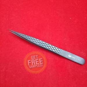 Pinzas de extensión de pestañas de acero inoxidable con revestimiento negro de 13cm, herramienta de belleza personalizable con punta puntiaguda de agarre de diamante recto - Product Image 1