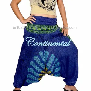 Pantalones Hippie de pavo real para mujer, ropa de talla única, holgada, Hippie, con Mandala azul