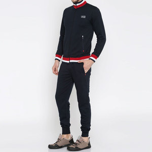 Men's Colorful Ribbed Neck & bottom Hoodie With Black Trousers Polyester Track Suit Set - Product Image 2