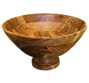 새로운 디자인 수제 나무 발 과일 그릇 천연 아카시아 나무 서빙 그릇 스탠드 테이블 센터 피스 그릇 저렴한 가격에