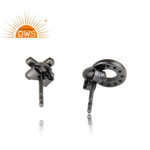 Boucles d'oreilles minimalistes en forme de boeuf Boucles d'oreilles Cz plaquées rhodium noir Boucles d'oreilles en argent 925 avec pierres précieuses naturelles en gros - Product Image 3