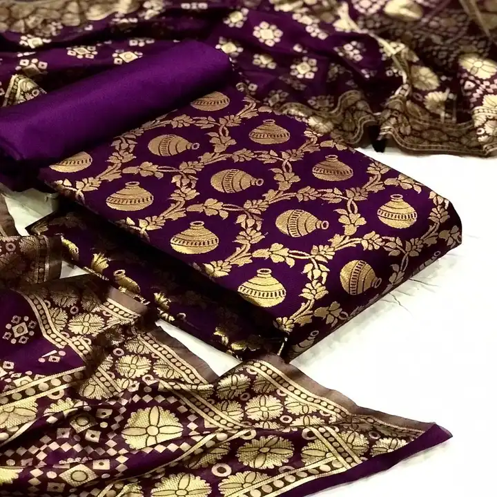 Pink Trendy Banarasi Jacquard Dress Material Suit For Women Beautiful Banarasi  Suit Matrial With Embroidered Work