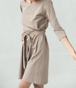 Robe fourreau formelle col rond manches trois-quarts longueur midi avec ceinture couleur unie en tissu tissé respirant 100 % polyester pour l'été et le quotidien - Product Image 5