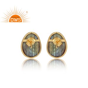 Boucles d'oreilles ovales en pierre naturelle, Labradorite, bijou plaqué or, argent, fantaisie, décontractées, vente en gros, - Product Image 4