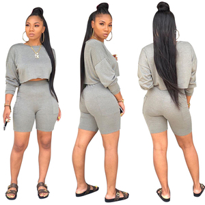 Ensemble imprimé pour femme, haut court, à manches longues, chemisier, vêtements courts, 2 pièces, à la mode, vente en gros, - Product Image 1