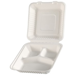 Hinged Foam Lunch Box 3 Compartment Clamshell Container
