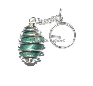 Vente de gros Porte-clés en pierre de guérison malachite roulée Porte-clés en pierre semi-précieuse - Product Image 1