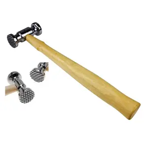 Dual Face Texturing Hammer with Wooden Handle Jewelry Craft Tool, Metal Surface Design Hammering Checkered & Strips Patterns,