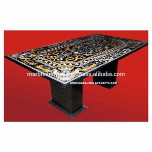 Rectangle Black Marble Pietra Dura Dining Table Top - Product Image 1