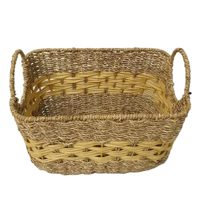 manufacture Vietnam woven seagrass household cleaning seagrass wicker laundry basket for sale