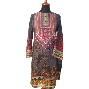 chinese dress ladies Pakistani designer linen dress fully embellished & printed – Nameera by  Farooq main image 1