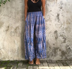 Fabuleux À La Main Cravate Teinture Taille Haute Lâche Pantalon De Yoga Jambe Large - Product Image 3