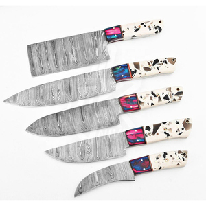 Juego de cuchillos de cocina personalizados, juego de 5 piezas de cuchillos de Chef de Damasco forjado a mano - Product Image 3