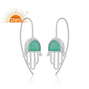 Pendientes de Ónice Verde, Diseño Hamsa, Plata de Ley 925, Pendientes Largos con Gancho, Joyería al por Mayor, Colección Clásica - Product Image 2