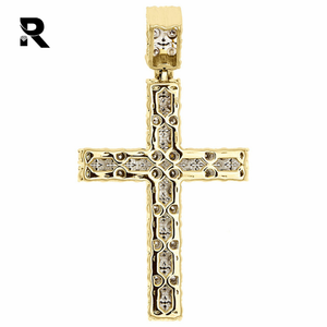 Pendentif en forme de croix pour femme, ensemble breloque en or jaune, véritable diamant, dôme bouffant, 1 CT, 10K - Product Image 3