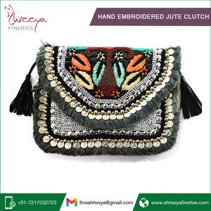 Bolso de Mano Tipo Clutch de Yute con Diseño Étnico Vintage Banjara, Hecho a Mano con Bordado Detallado para Fiestas y Eventos - Product Image 2