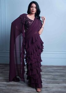 Sari con volantes de diseño personalizado con bonita silueta elaborado para la comodidad de todo tipo de clima y looks de celebración personalizados - Product Image 2