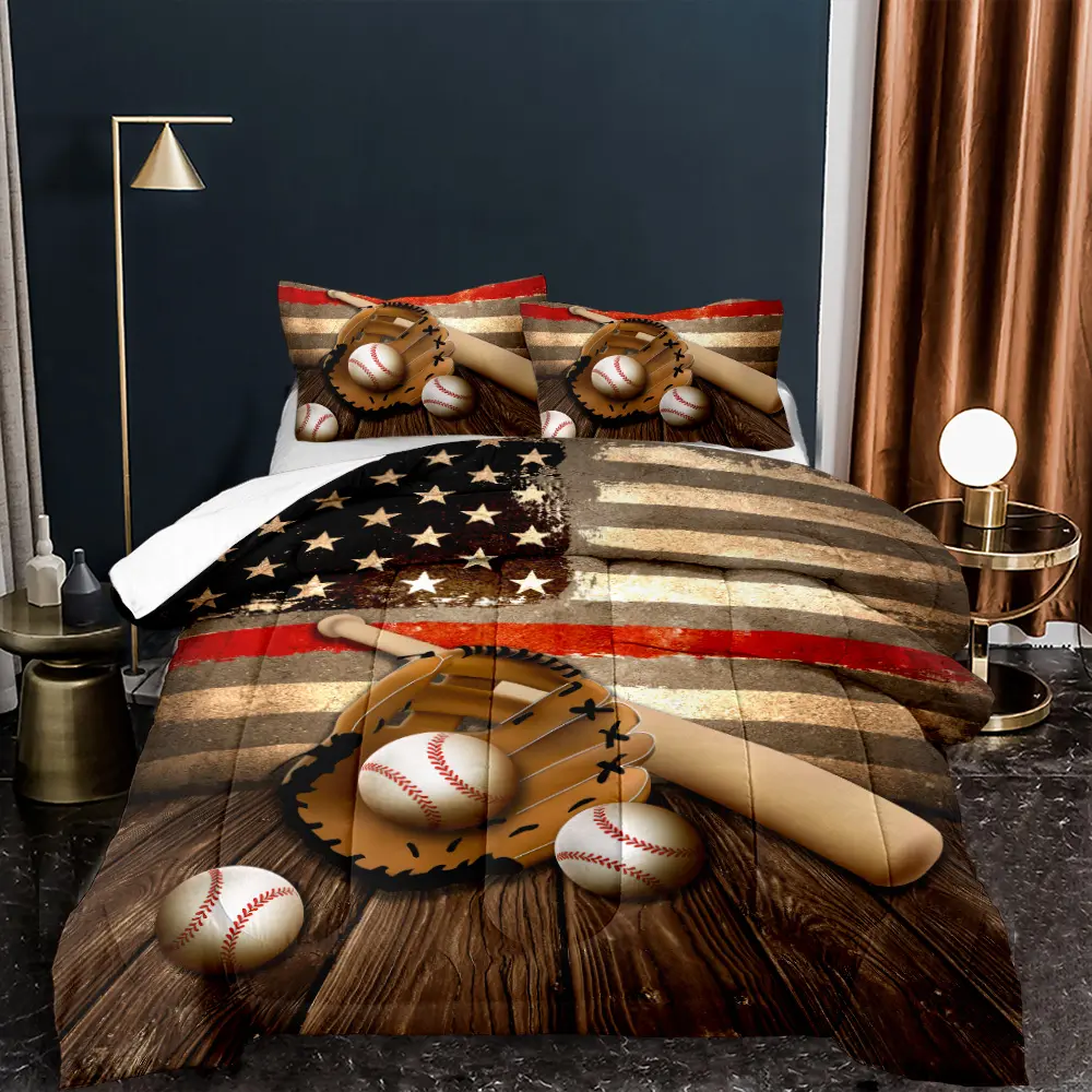 Conjunto de edredor 3d com impressão digital, colcha para ar condicionado, cama de beisebol, colcha para esportes