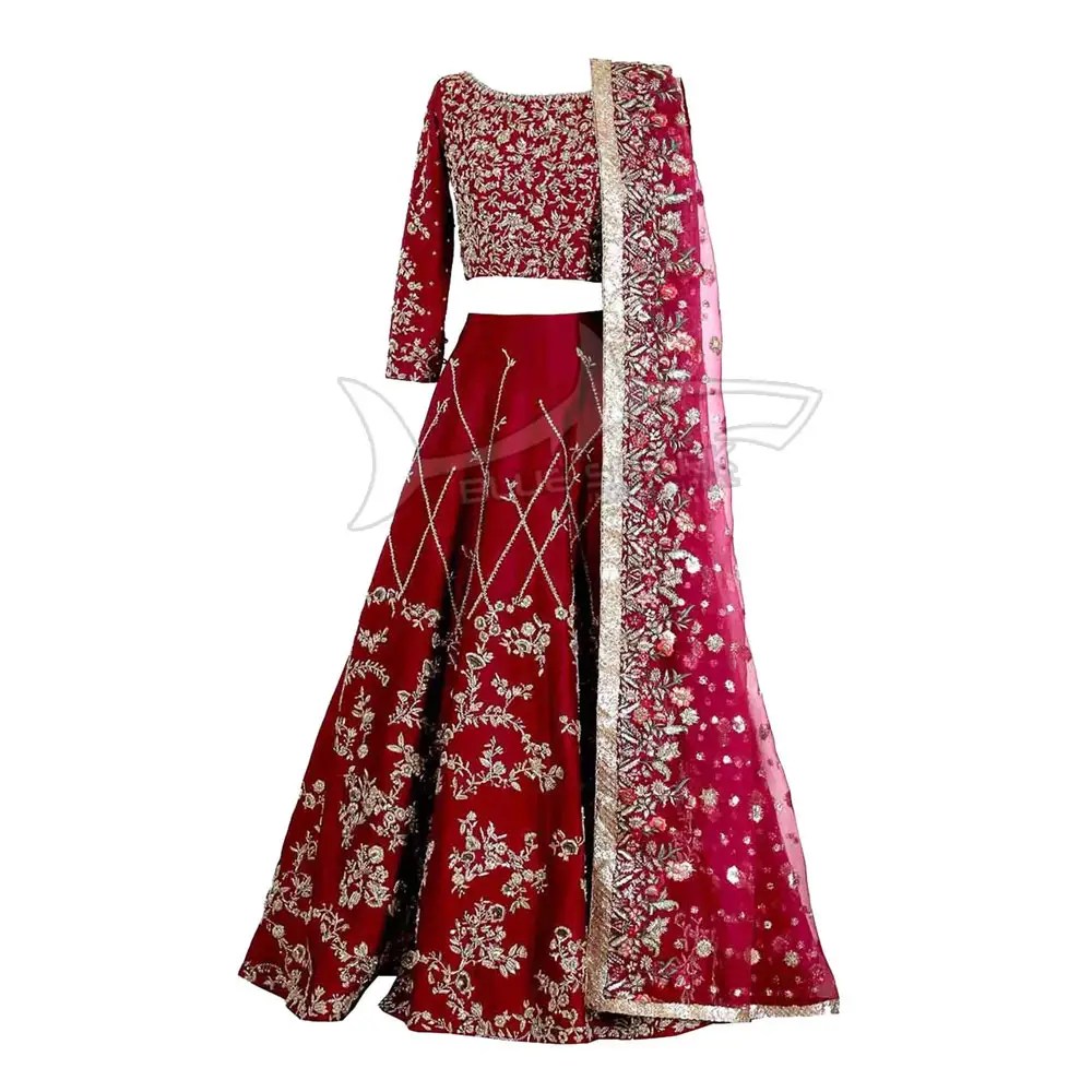 Pakistan geleneksel bayanlar düğün Lehenga özel işlemeli kadife kumaş Lehenga satılık