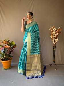 सुंदर बनारसी <span class=keywords><strong>Patola</strong></span> Leheriya के साथ सोने जरी साड़ियों में Weaves और Meenakari विपरीत के साथ बुनाई अमीर बुनाई Pallu साड़ी