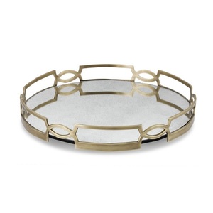 Plateau de service miroir traditionnel de forme arrondie, plateau de service décoratif fait à la main, fournitures d'hôtel, plat de service abordable - Product Image 5