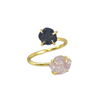 Bagues en pierres précieuses citrine et tanzanite - Bagues réglables en acier inoxydable plaqué rhodium à double pierre pour garçons et filles