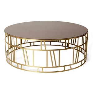 Table basse à dessus rond fini antique Base en métal classique Table au design unique Table basse décorative - Product Image 2