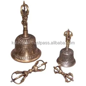 Campanas tibetanas decorativas de bronce, campanas decorativas para el hogar, artículos de arte tibetano hechos a mano para decoración del hogar religiosa