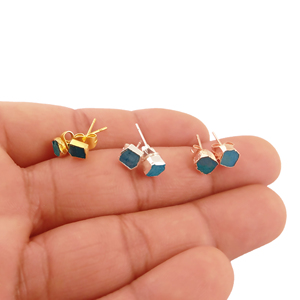 Natural <b>Turquoise</b> Tiny Raw Gold Electroplated <b>Stud</b> <b>Earrings</b> Trendy Wedding Party Gift Jewelry - Product Image 3