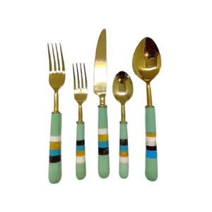 Cubiertos de Metal de acero inoxidable con cubiertos dorados y mano de resina para cocina, hoteles, restaurante, utensilios de lujo, vajilla de lujo - Product Image 1