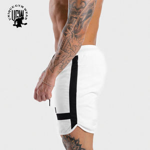 Custom Made <b>White</b> and Black Striped Gym <b>Shorts</b> for <b>Men</b> Fitness Sportswear with Drawstring Closure for Workout and Running - Product Image 4