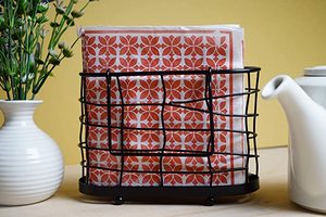 Napkin Holder in Antique Style <b>Black</b> Stainless Steel with Leaf Design <b>Frame</b> Perfect for Elegant Kitchenware and Napkin Storage - Product Image 5