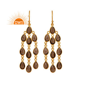 925 Sterling Silver Natural Smoky Quartz Gemstone Gold Plated Dangle Earring for Women Jewelry Best <b>Jewellery</b> Manufacturer - Product Image 1