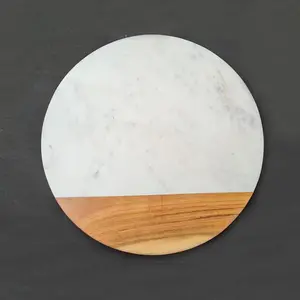 Ronde Witte Marmer En Acacia Hout Combinatie Snijden Kaas Snijplank Natuursteen Dienblad Pastry Board Pantryware